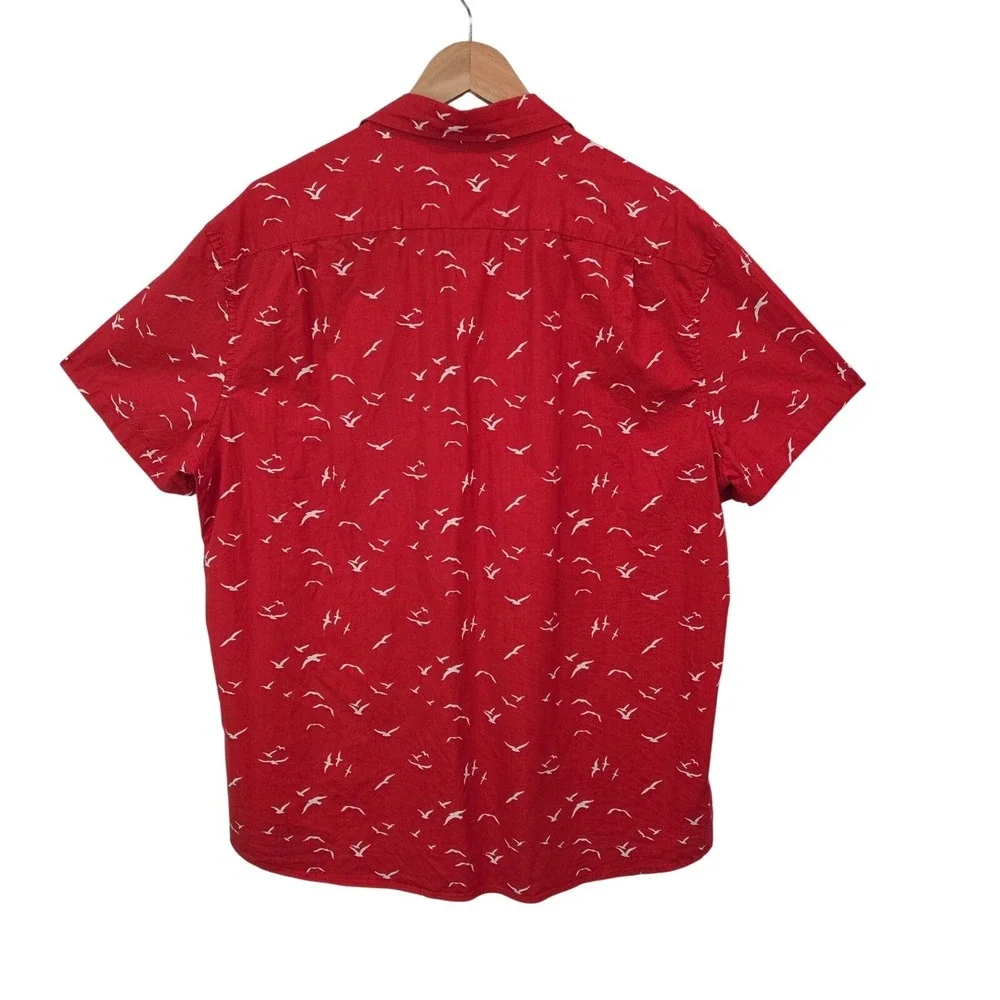 J.Crew‎ Mens Red Cotton Button Down Shirt XL Bird Print Slim Fit Casual Preppy